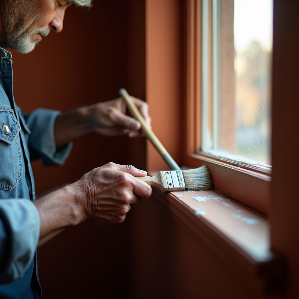 Painter carefully cutting in trim edges with a brush